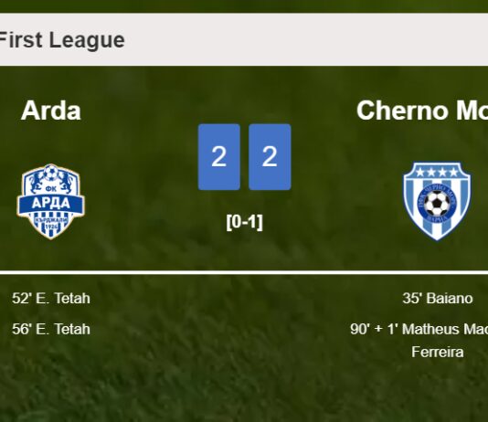 Arda and Cherno More draw 2-2 on Wednesday
