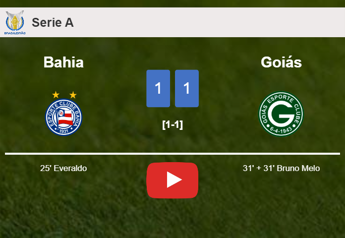 Bahia and Goiás draw 1-1 on Saturday. HIGHLIGHTS