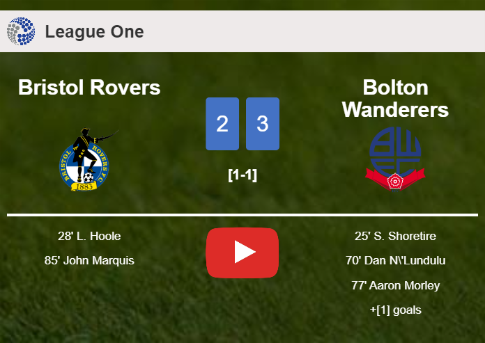 Bolton Wanderers tops Bristol Rovers 3-2. HIGHLIGHTS