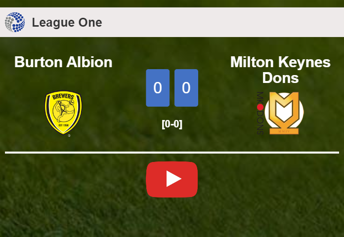 Burton Albion draws 0-0 with Milton Keynes Dons on Sunday. HIGHLIGHTS