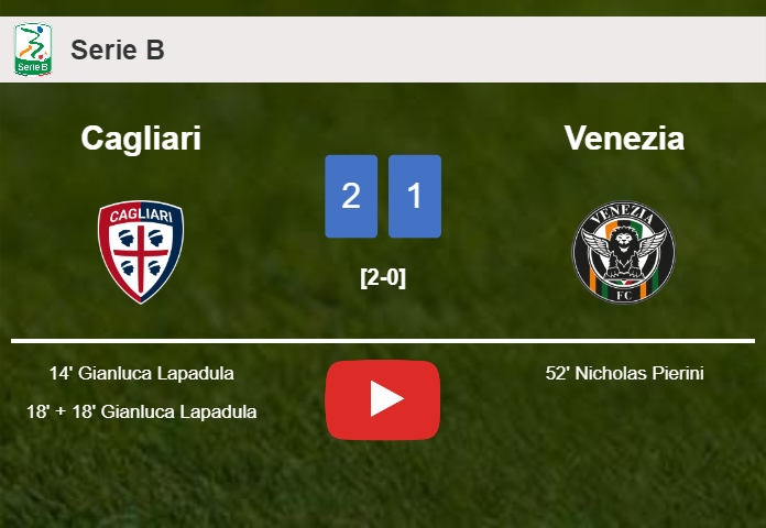 Cagliari overcomes Venezia 2-1 with G. Lapadula scoring a double. HIGHLIGHTS