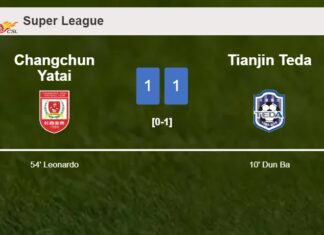 Changchun Yatai and Tianjin Teda draw 1-1 on Sunday