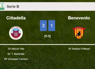 Cittadella prevails over Benevento 3-1 after recovering from a 0-1 deficit