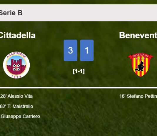 Cittadella prevails over Benevento 3-1 after recovering from a 0-1 deficit