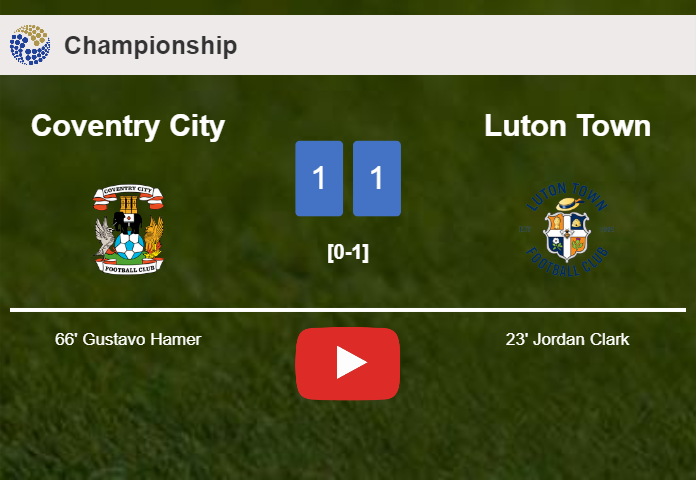 Coventry City and Luton Town draw 1-1 on Saturday. HIGHLIGHTS