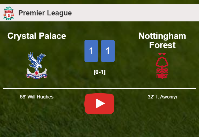 Crystal Palace and Nottingham Forest draw 1-1 on Sunday. HIGHLIGHTS