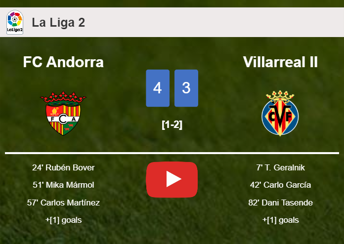 FC Andorra prevails over Villarreal II 4-3. HIGHLIGHTS