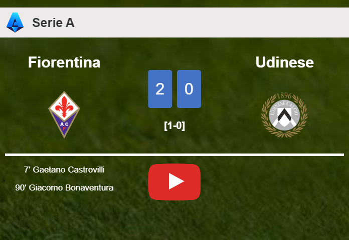 Fiorentina defeats Udinese 2-0 on Sunday. HIGHLIGHTS