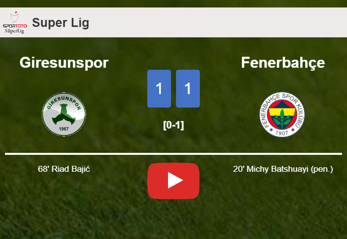 Giresunspor and Fenerbahçe draw 1-1 on Sunday. HIGHLIGHTS