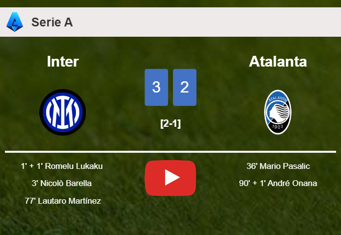 Inter tops Atalanta 3-2. HIGHLIGHTS