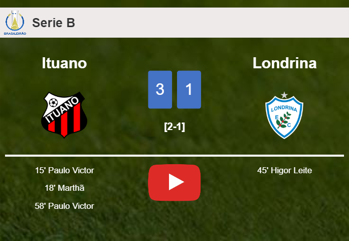 Ituano prevails over Londrina 3-1 with 2 goals from P. Victor. HIGHLIGHTS