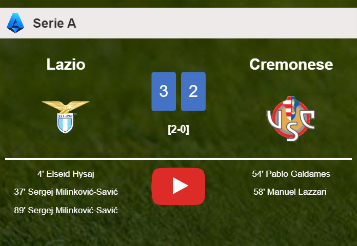 Lazio overcomes Cremonese 3-2. HIGHLIGHTS