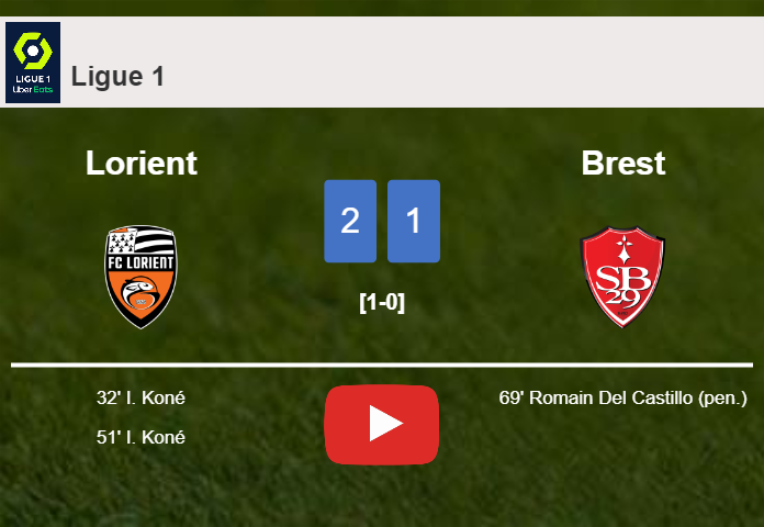 Lorient tops Brest 2-1 with I. Koné scoring a double. HIGHLIGHTS