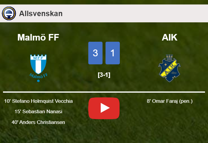 Malmö FF tops AIK 3-1 after recovering from a 0-1 deficit. HIGHLIGHTS