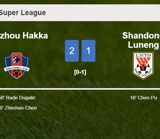Meizhou Hakka recovers a 0-1 deficit to best Shandong Luneng 2-1