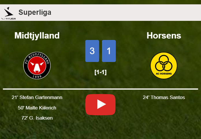 Midtjylland tops Horsens 3-1. HIGHLIGHTS