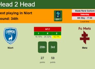 H2H, prediction of Niort vs Metz with odds, preview, pick, kick-off time 06-05-2023 - Ligue 2
