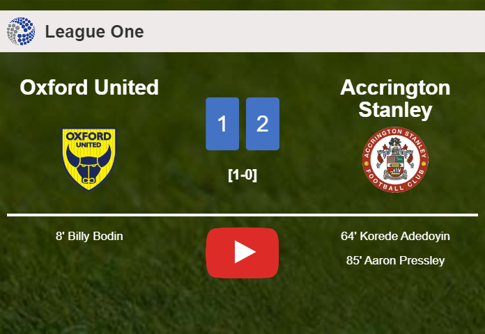 Accrington Stanley recovers a 0-1 deficit to conquer Oxford United 2-1. HIGHLIGHTS