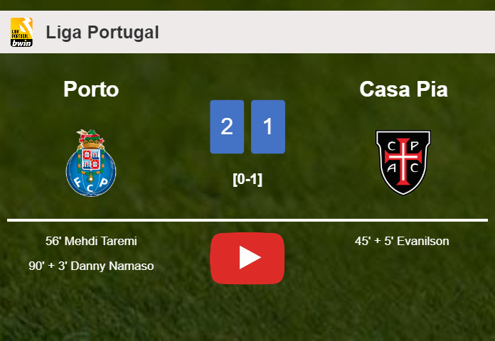 Porto recovers a 0-1 deficit to defeat Casa Pia 2-1. HIGHLIGHTS