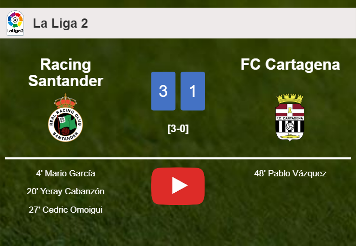 Racing Santander defeats FC Cartagena 3-1. HIGHLIGHTS