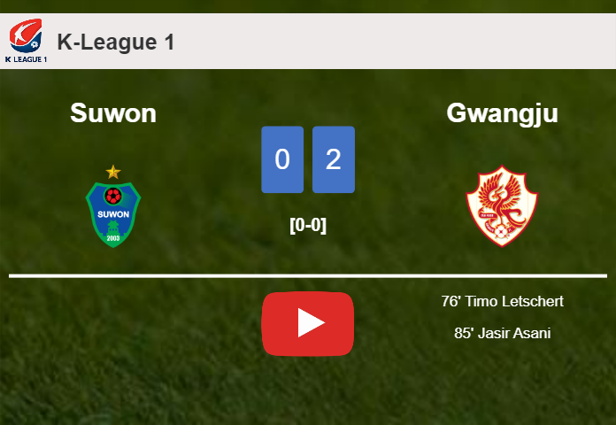 Gwangju beats Suwon 2-0 on Sunday. HIGHLIGHTS