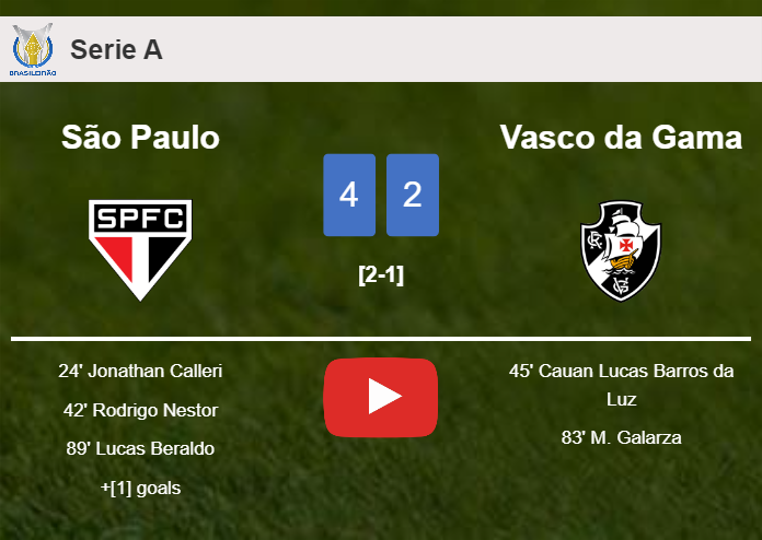 São Paulo defeats Vasco da Gama 4-2. HIGHLIGHTS