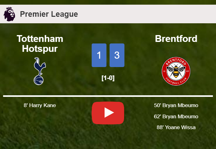 Brentford overcomes Tottenham Hotspur 3-1 after recovering from a 0-1 deficit. HIGHLIGHTS