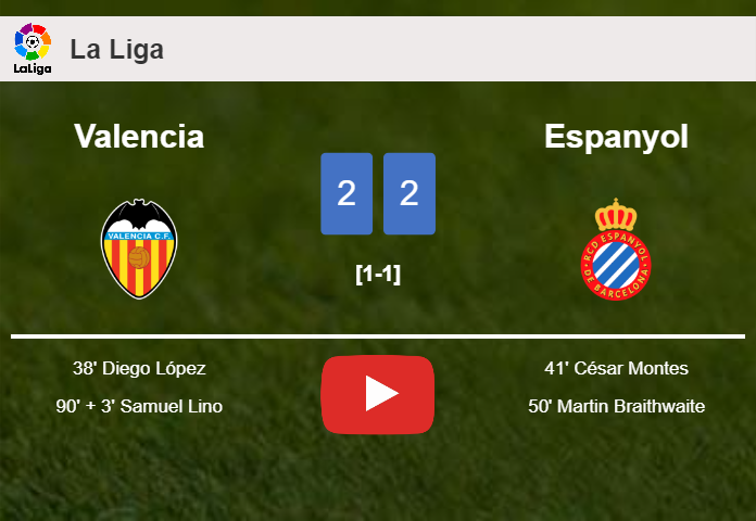 Valencia and Espanyol draw 2-2 on Sunday. HIGHLIGHTS