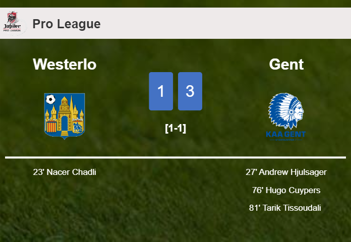 Gent beats Westerlo 3-1 after recovering from a 0-1 deficit