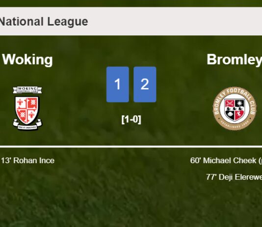 Bromley recovers a 0-1 deficit to overcome Woking 2-1