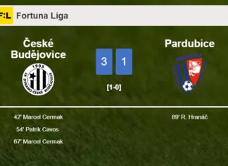 České Budějovice prevails over Pardubice 3-1 with 2 goals from M. Cermak