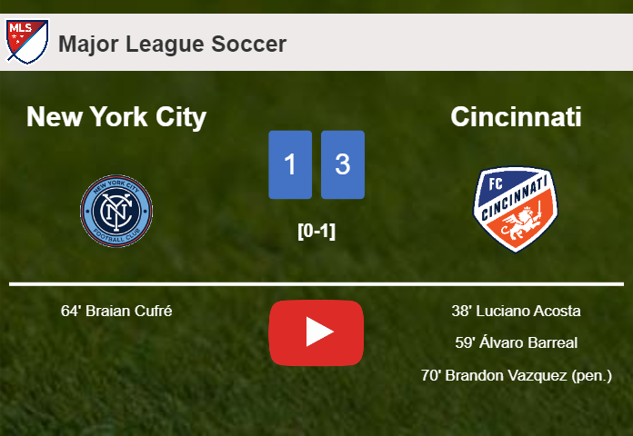 Cincinnati defeats New York City 3-1. HIGHLIGHTS