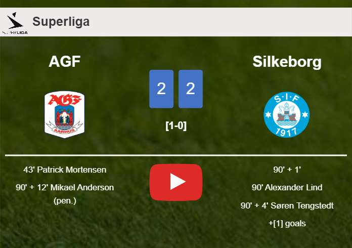 AGF and Silkeborg draw 2-2 on Sunday. HIGHLIGHTS