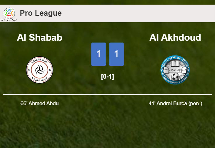 Al Shabab and Al Akhdoud draw 1-1 on Monday