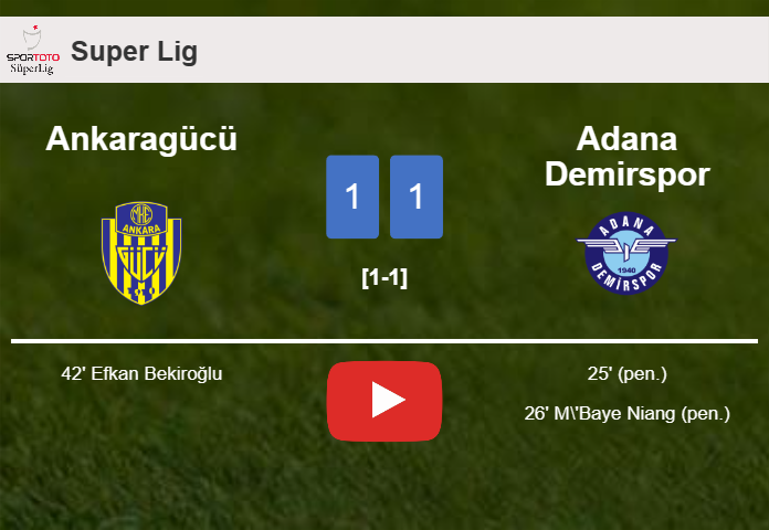 Ankaragücü and Adana Demirspor draw 1-1 on Monday. HIGHLIGHTS