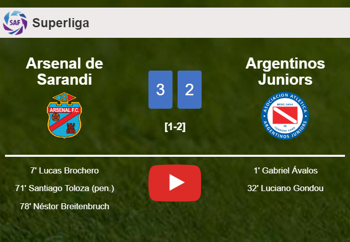 Arsenal de Sarandi conquers Argentinos Juniors after recovering from a 1-2 deficit. HIGHLIGHTS