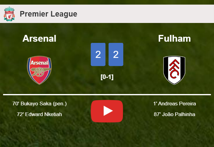 Arsenal and Fulham draw 2-2 on Saturday. HIGHLIGHTS