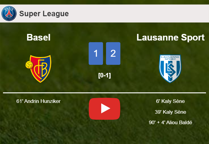 Lausanne Sport beats Basel 2-1 with K. Sène scoring 2 goals. HIGHLIGHTS