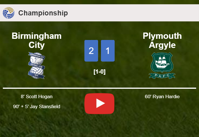 Birmingham City steals a 2-1 win against Plymouth Argyle. HIGHLIGHTS