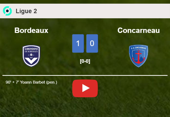 Bordeaux conquers Concarneau 1-0 with a late goal scored by Y. Barbet. HIGHLIGHTS