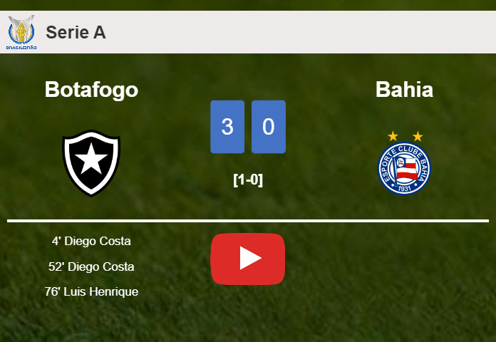 Botafogo annihilates Bahia with 2 goals from D. Costa. HIGHLIGHTS