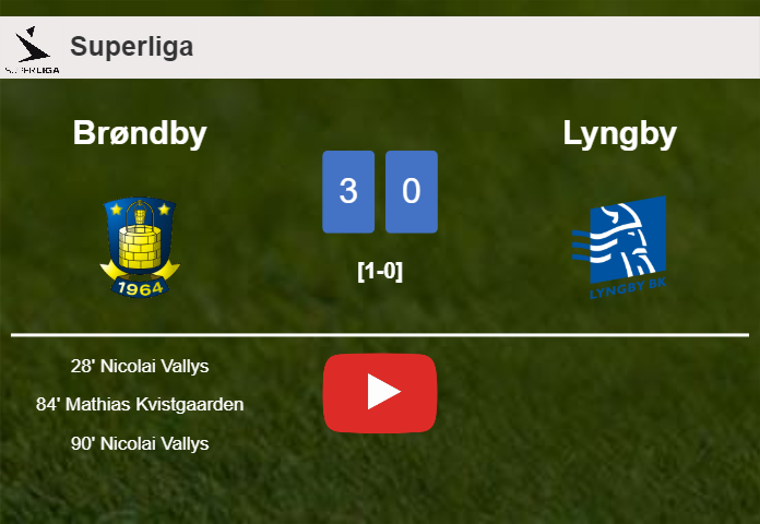 Brøndby annihilates Lyngby with 2 goals from N. Vallys. HIGHLIGHTS