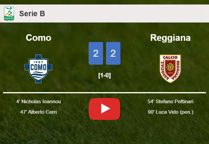 Reggiana manages to draw 2-2 with Como after recovering a 0-2 deficit. HIGHLIGHTS