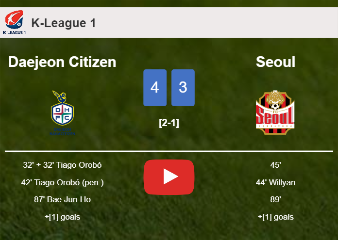 Daejeon Citizen defeats Seoul 4-3. HIGHLIGHTS