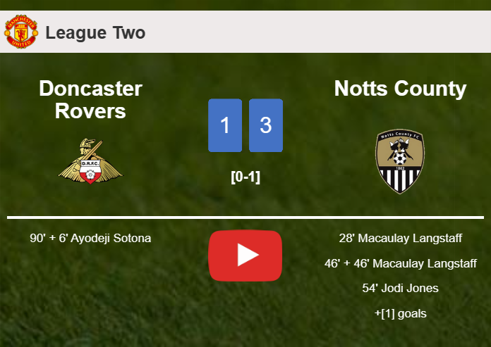 Notts County prevails over Doncaster Rovers 3-1. HIGHLIGHTS