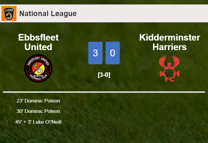 Ebbsfleet United defeats Kidderminster Harriers 3-0