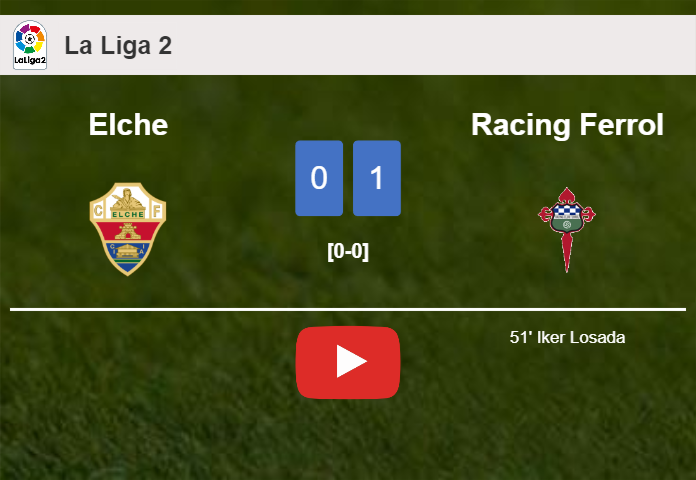Racing Ferrol overcomes Elche 1-0 with a goal scored by I. Losada. HIGHLIGHTS