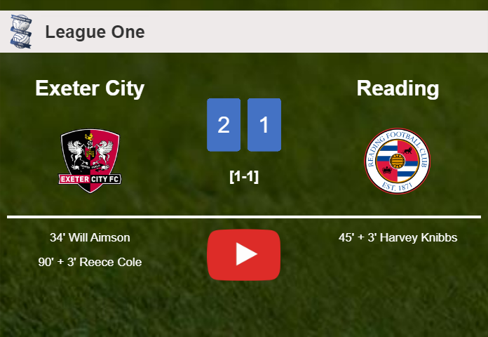 Exeter City snatches a 2-1 win against Reading. HIGHLIGHTS