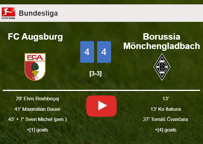 FC Augsburg and Borussia Mönchengladbach draws a exciting match 4-4 on Saturday. HIGHLIGHTS