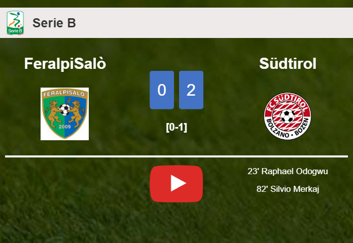 Südtirol overcomes FeralpiSalò 2-0 on Saturday. HIGHLIGHTS